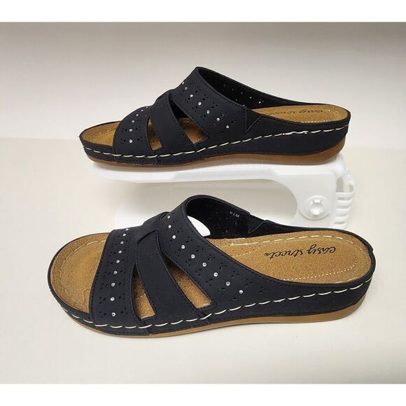 Easy Street Riley Ladies Slip On Sandals Riley Blue Rhinestones Size 6.5M - Picture 3 of 10